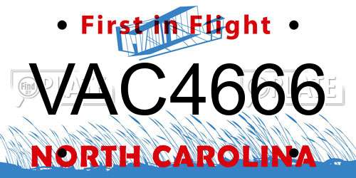 VAC4666 North Carolina License Plate