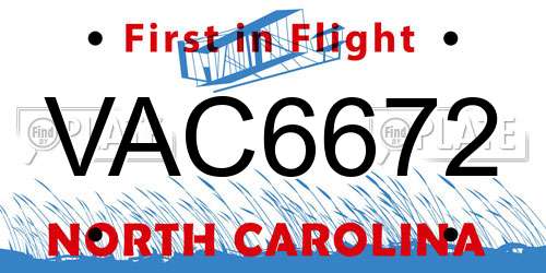 VAC6672 North Carolina License Plate