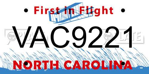 VAC9221 North Carolina License Plate