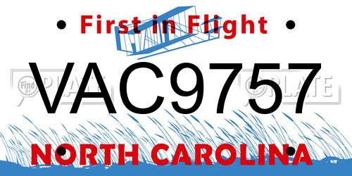 VAC9757 North Carolina License Plate