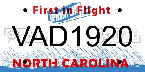 VAD1920 North Carolina License Plate