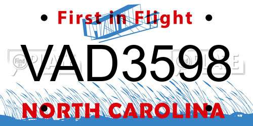 VAD3598 North Carolina License Plate