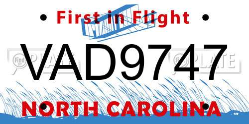 VAD9747 North Carolina License Plate
