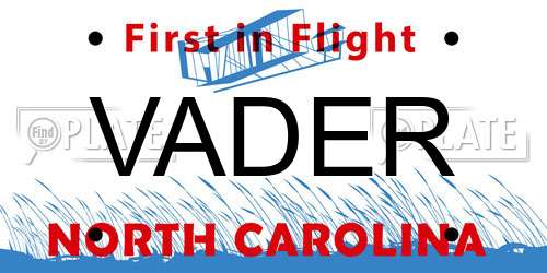 VADER North Carolina License Plate