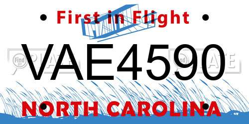 VAE4590 North Carolina License Plate