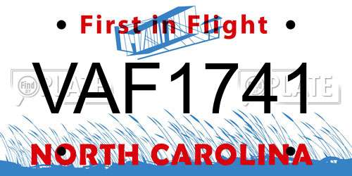 VAF1741 North Carolina License Plate