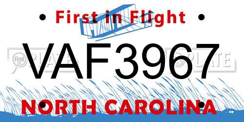 VAF3967 North Carolina License Plate