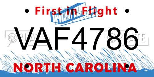 VAF4786 North Carolina License Plate