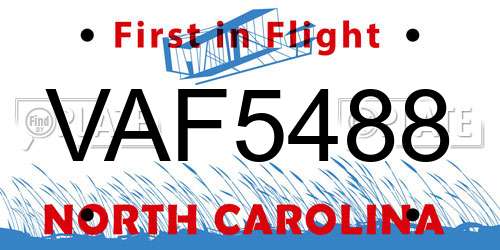 VAF5488 North Carolina License Plate