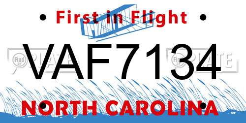VAF7134 North Carolina License Plate