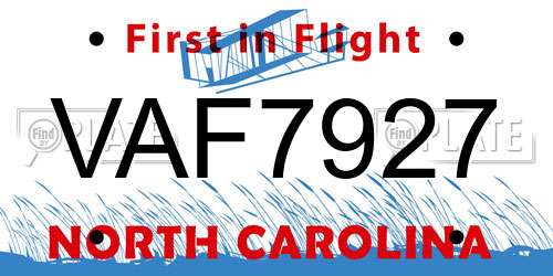 VAF7927 North Carolina License Plate