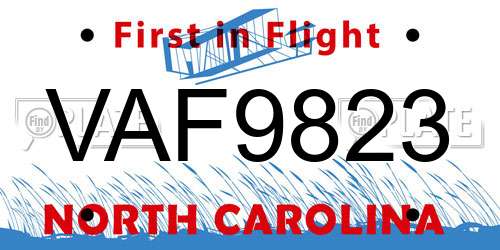 VAF9823 North Carolina License Plate