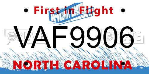 VAF9906 North Carolina License Plate