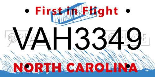 VAH3349 North Carolina License Plate