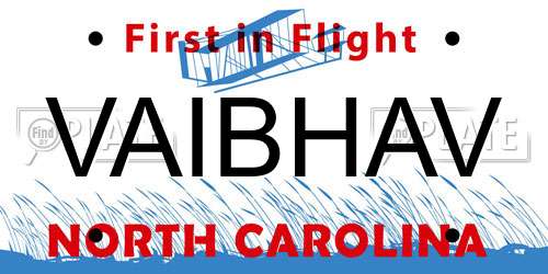 VAIBHAV North Carolina License Plate
