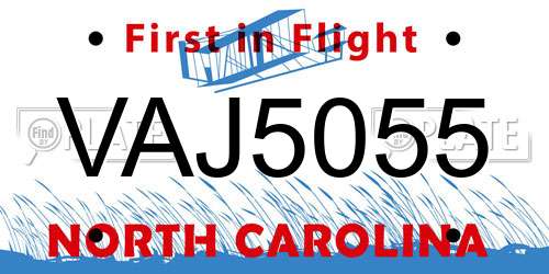 VAJ5055 North Carolina License Plate