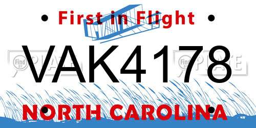 VAK4178 North Carolina License Plate