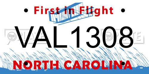 VAL1308 North Carolina License Plate
