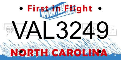 VAL3249 North Carolina License Plate