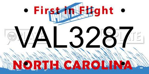 VAL3287 North Carolina License Plate