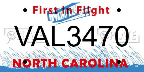 VAL3470 North Carolina License Plate