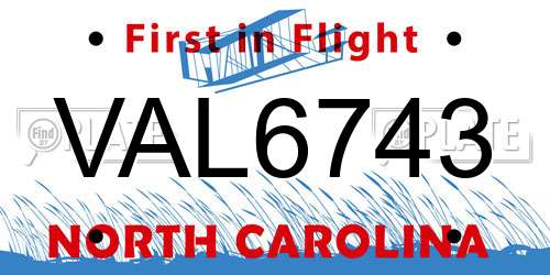 VAL6743 North Carolina License Plate