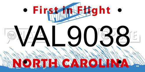 VAL9038 North Carolina License Plate