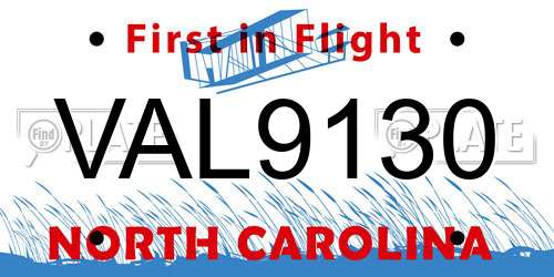 VAL9130 North Carolina License Plate