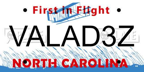 VALAD3Z North Carolina License Plate