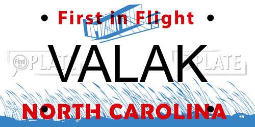 VALAK North Carolina License Plate