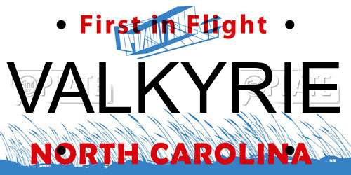 VALKYRIE North Carolina License Plate