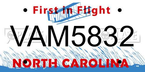 VAM5832 North Carolina License Plate