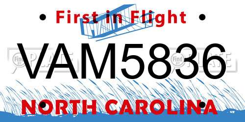 VAM5836 North Carolina License Plate