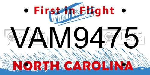 VAM9475 North Carolina License Plate