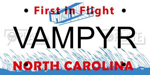 VAMPYR North Carolina License Plate
