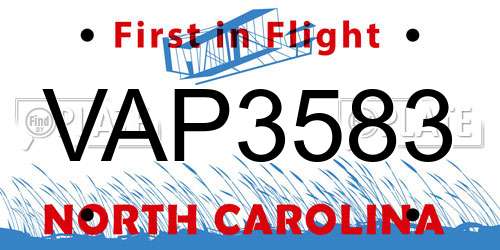 VAP3583 North Carolina License Plate