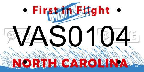 VAS0104 North Carolina License Plate
