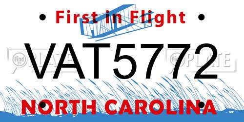 VAT5772 North Carolina License Plate