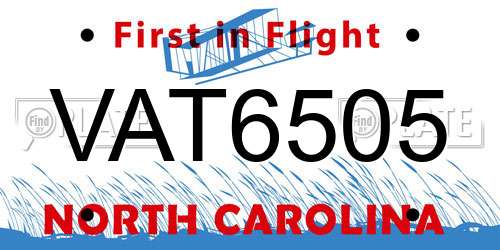 VAT6505 North Carolina License Plate