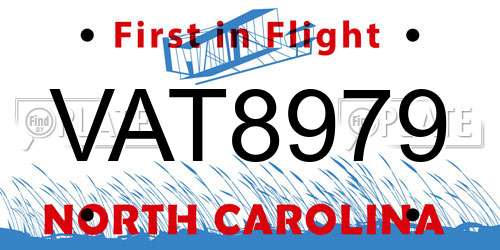 VAT8979 North Carolina License Plate