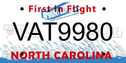 VAT9980 North Carolina License Plate