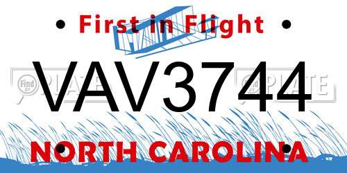 VAV3744 North Carolina License Plate