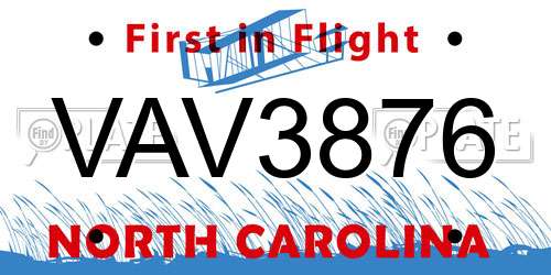 VAV3876 North Carolina License Plate