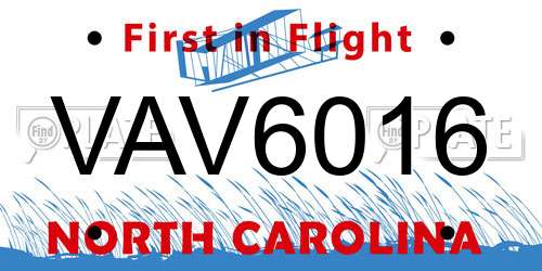 VAV6016 North Carolina License Plate
