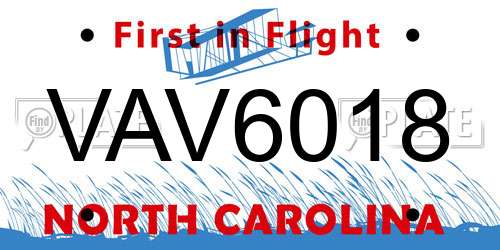 VAV6018 North Carolina License Plate