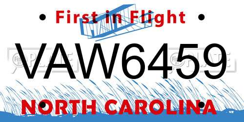 VAW6459 North Carolina License Plate