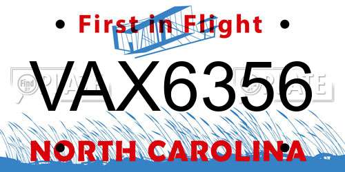 VAX6356 North Carolina License Plate