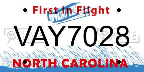 VAY7028 North Carolina License Plate