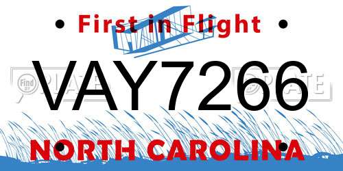 VAY7266 North Carolina License Plate
