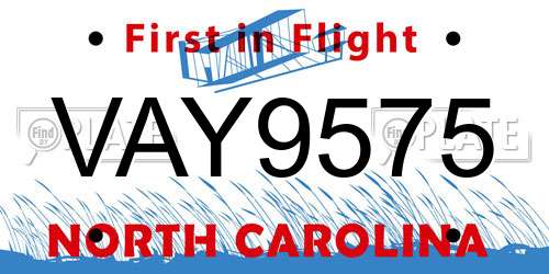 VAY9575 North Carolina License Plate